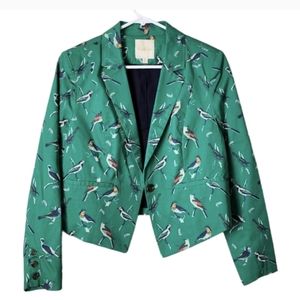 MODCLOTH bird print single Button blazer in green size M